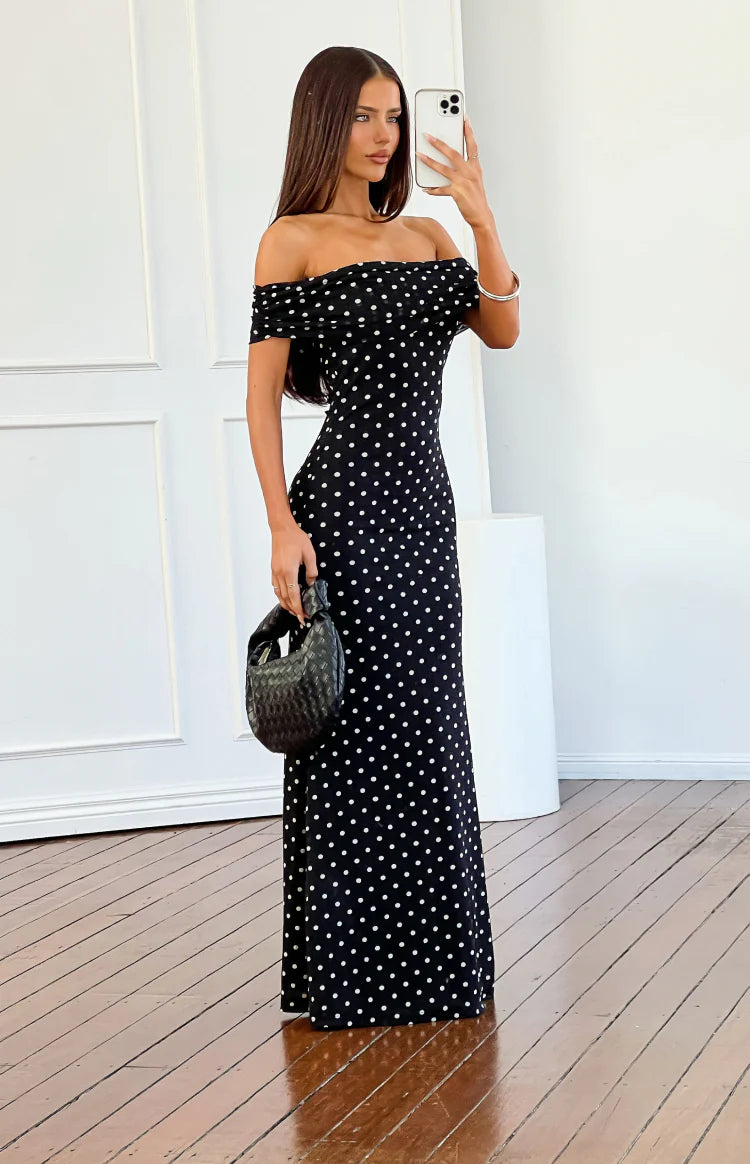 Cole Black Polka Mesh Maxi Dress Image