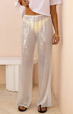 Cordelia White Sequin Wide Leg Pants Image
