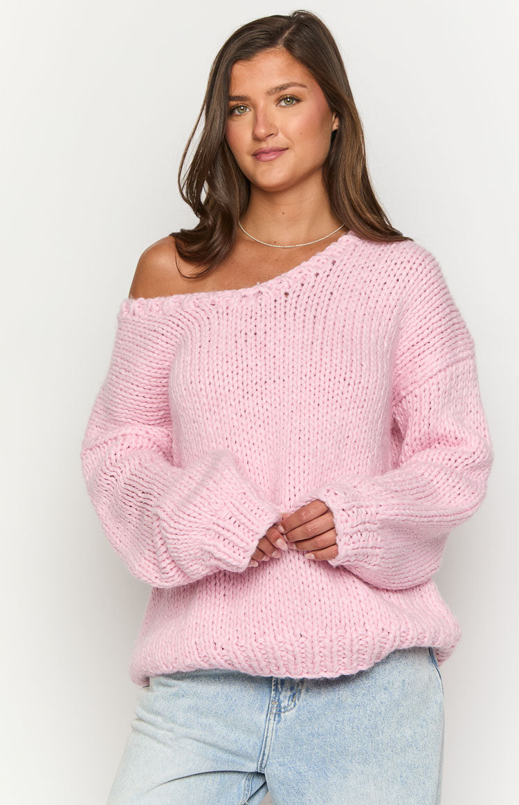 Delvey Light Pink Chunky Knit Sweater Image