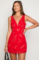 Daphne Red Floral Sequin Mini Dress Image