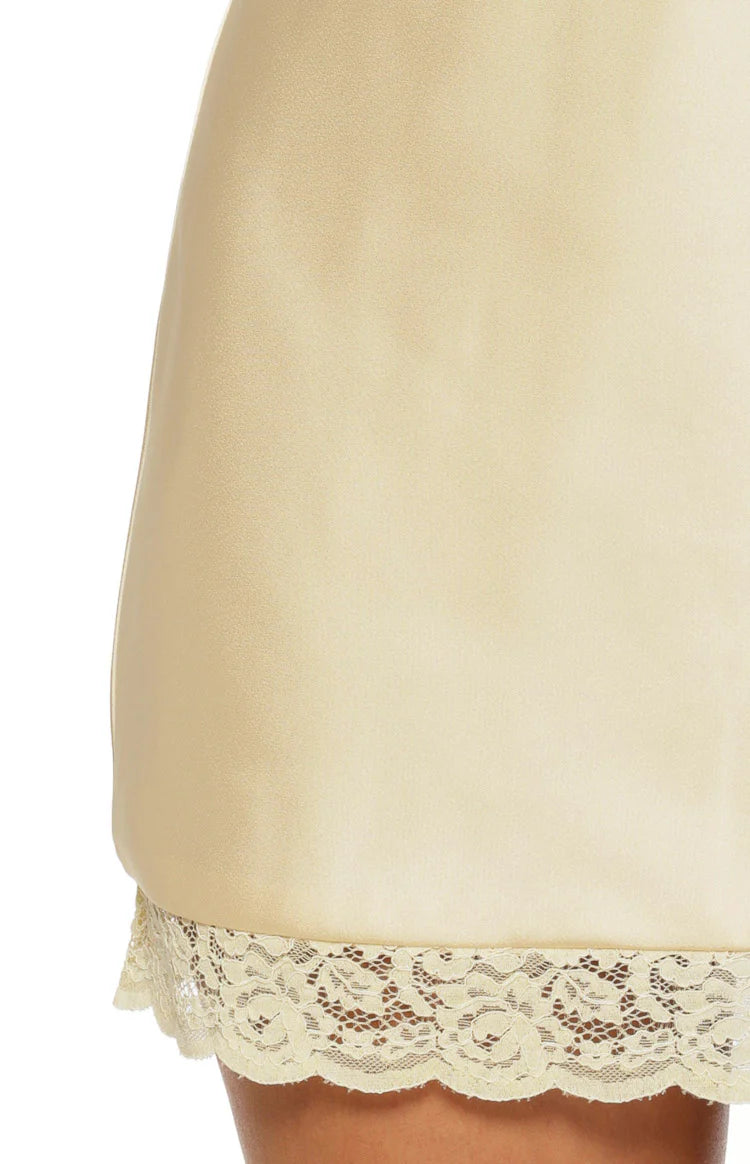 Dasha Yellow Satin Lace Trim Mini Dress Image