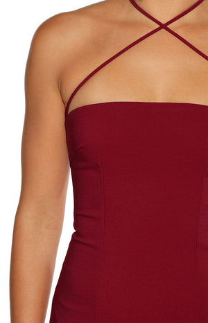 Del Mar Burgundy Crepe Formal Maxi Dress