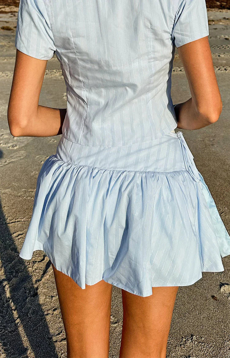Della Blue Stripe Tie Waist Reversible Skirt Image