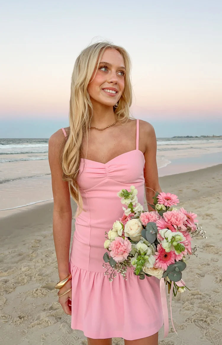 Deloris Pink Crepe Party Mini Dress Image
