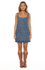 Demi Denim Pearl Detail Mini Dress Image