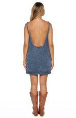 Demi Denim Pearl Detail Mini Dress Image