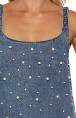 Demi Denim Pearl Detail Mini Dress Image