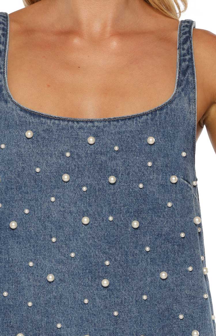 Demi Denim Pearl Detail Mini Dress Image