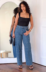 Denim Dazzle Pearl Mid Wash High Waisted Jeans Image