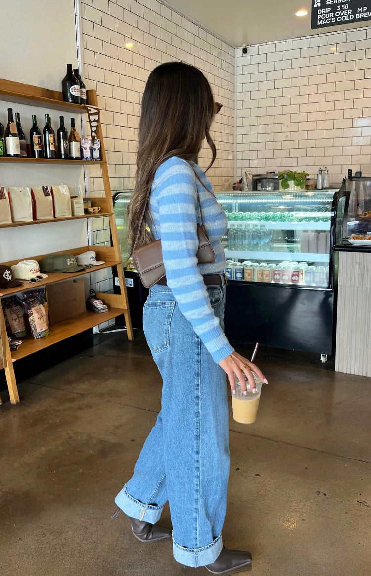 Dori Blue Zip Stripe Knit Sweater Image