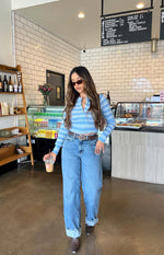 Dori Blue Zip Stripe Knit Sweater Image