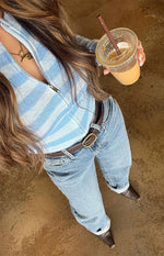 Dori Blue Zip Stripe Knit Sweater Image