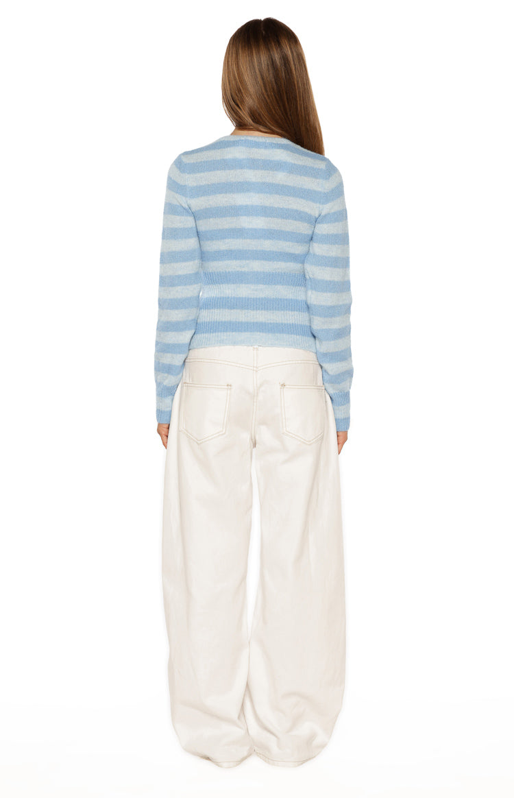 Dori Blue Zip Stripe Knit Sweater Image