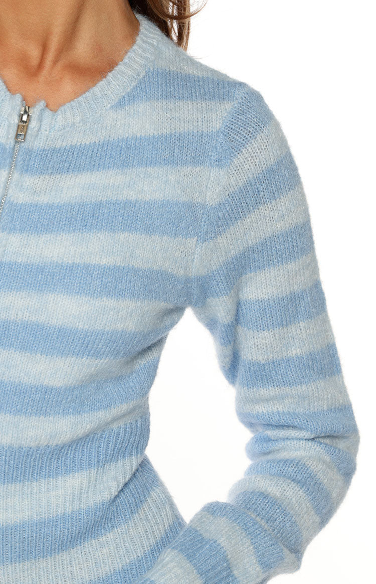 Dori Blue Zip Stripe Knit Sweater Image