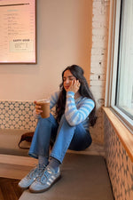 Dori Blue Zip Stripe Knit Sweater Image