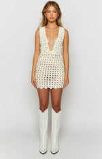 Dusk White Crochet Mini Dress Image