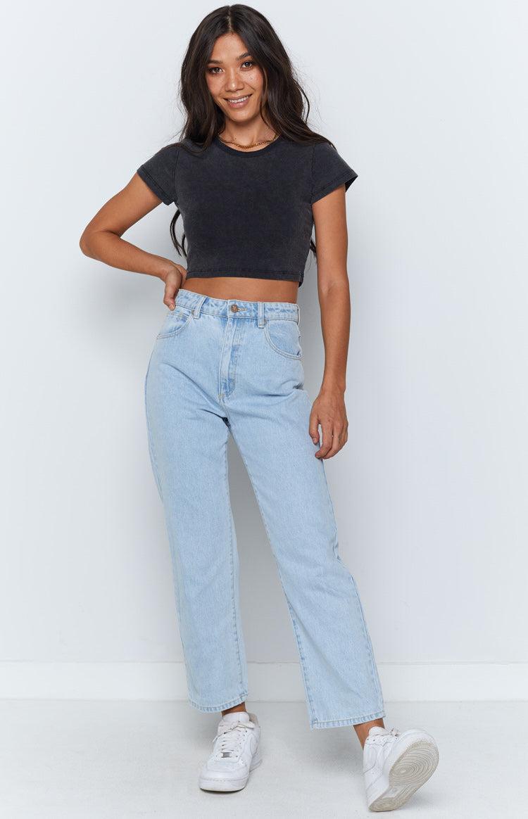 Elsa Cropped Baby Tee Black Acid Wash Image