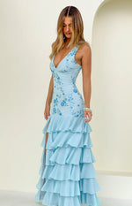 Eleanor Blue Sequin Ruffle Hem Maxi Image