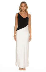 Elise Black Satin Cowl Front Formal Maxi Dress Image