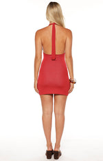 Elissa Red Knit Hibiscus Print Halter Mini Dress Image