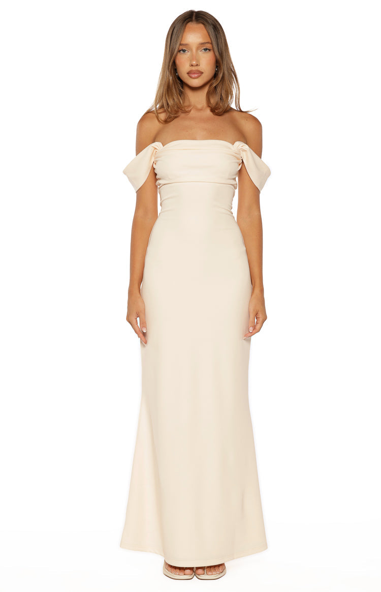 Ella Cream Crepe Formal Maxi Dress Image