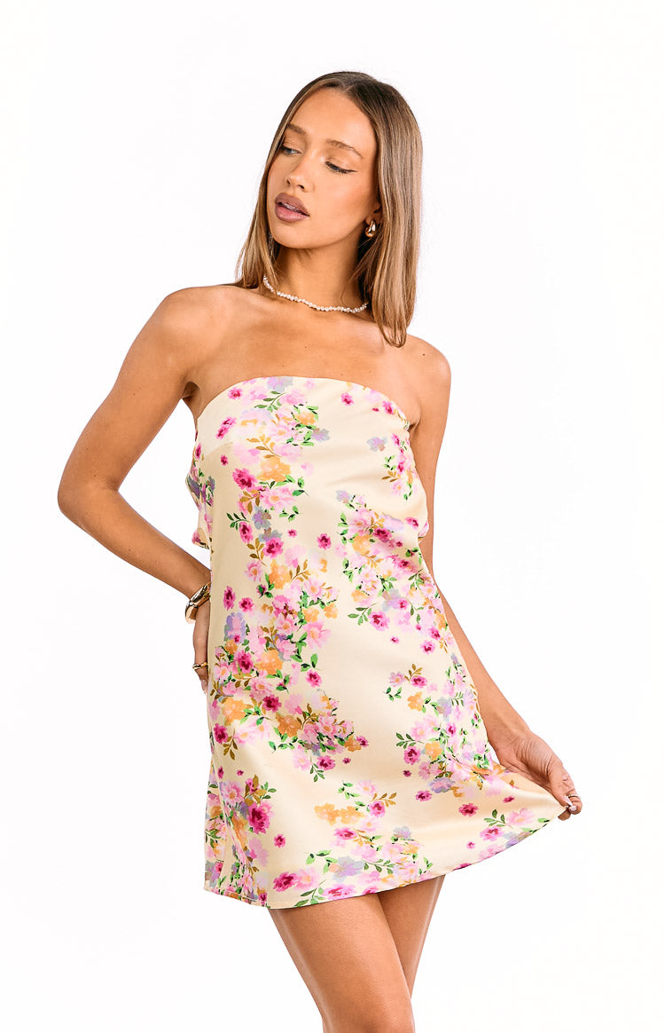 Ellie Yellow Bloom Strapless Mini Dress Image