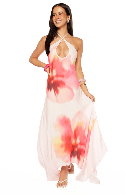 Elowen Pink Floral Halter Maxi Dress