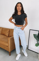 Elsa Cropped Baby Tee Black Acid Wash Image