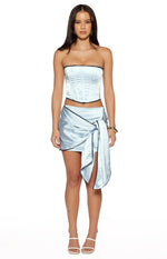 Elvi Blue Ruched Satin Mini Skirt Image