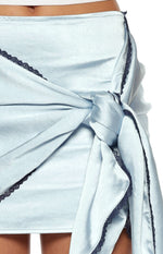 Elvi Blue Ruched Satin Mini Skirt Image