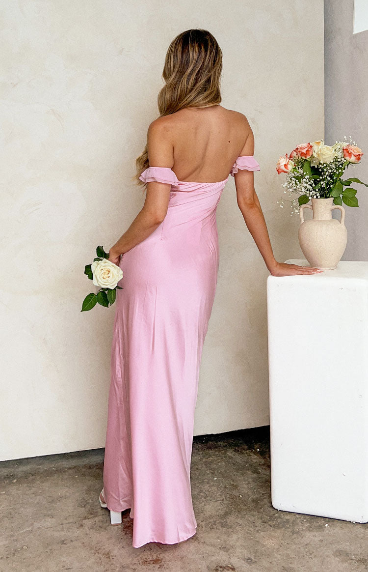 Elvira Pink Satin Formal Maxi Dress Image