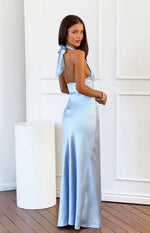 Emerson Blue Sequin Detail Satin Maxi Dress Image