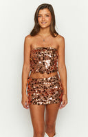 bronze sequin mini skirt