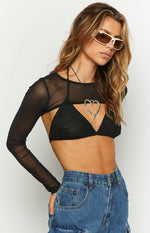 Enya Black Mesh Bra and Crop Set Image