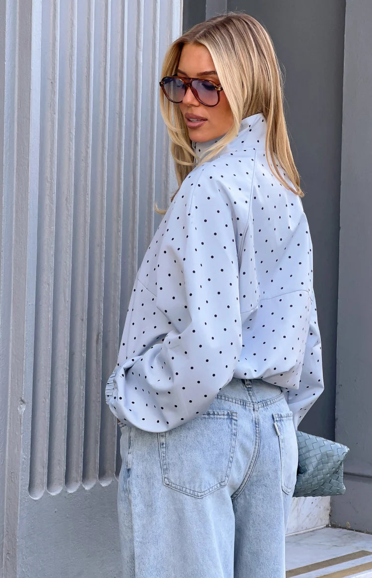 Erin Blue Polka Dot Funnel Neck Sports Jacket Image