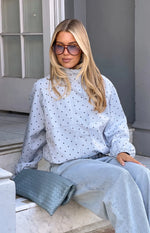 Erin Blue Polka Dot Funnel Neck Sports Jacket Image