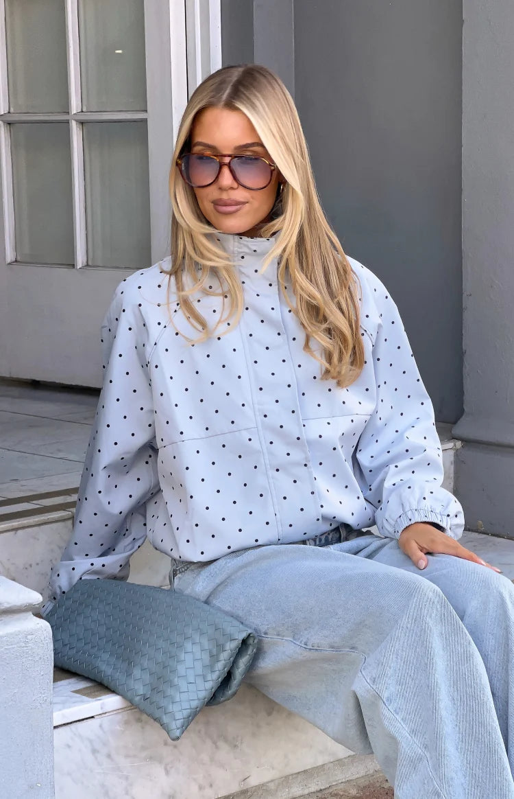 Erin Blue Polka Dot Funnel Neck Sports Jacket Image