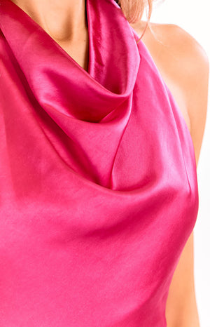 Estelle Hot Pink Cowl Neck Party Mini Dress