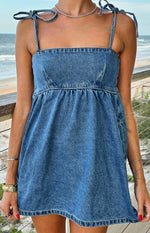 Ethel Blue Denim Tie Strap Mini Dress Image