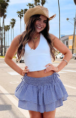 Evan Navy Gingham Ruffle Mini Skirt Image