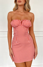Faith Red Gingham Strapless Mini Dress Image