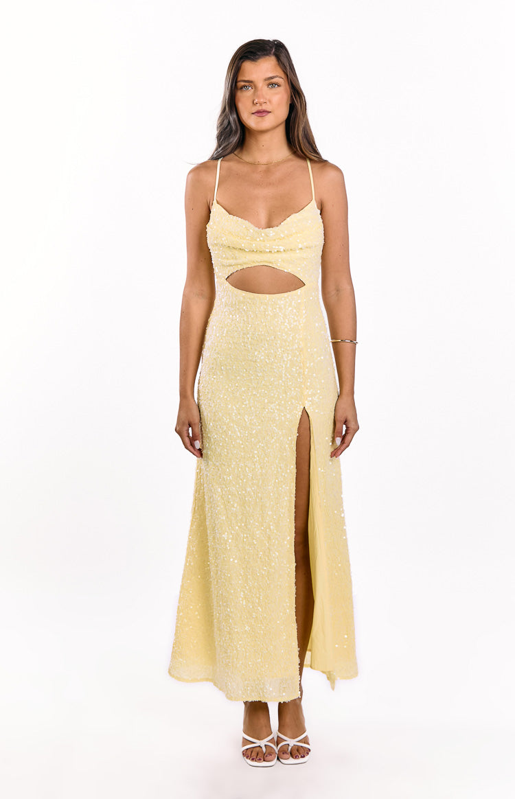 Fallon Yellow Sequin Cut Out Formal Maxi Dress Image