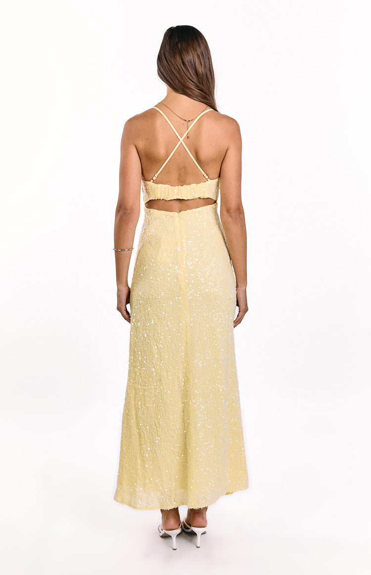 Fallon Yellow Sequin Cut Out Formal Maxi Dress Image
