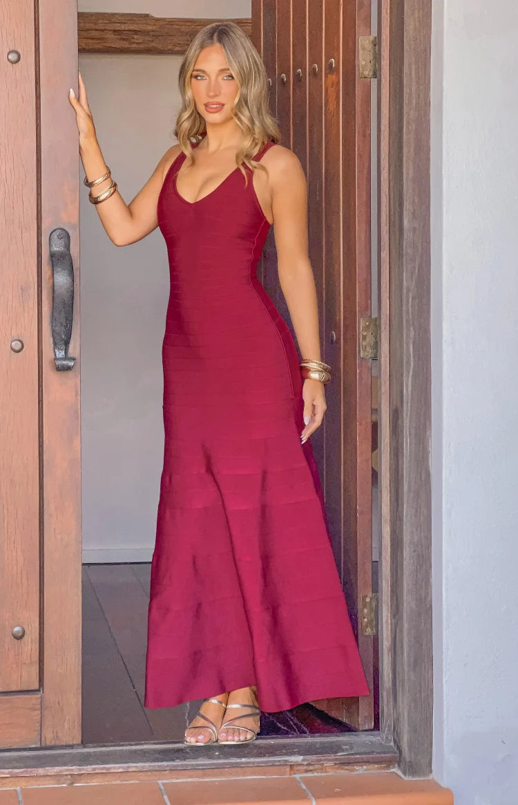 Fariah Burgundy Bandage Maxi Dress Image