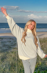 Flossy Mock Neck Blue Stripe Sweater Image
