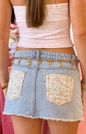 Found Love Floral Light Wash Denim Skirt