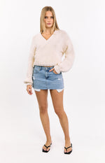 Found Love Light Wash Denim Low Rise Mini Skirt Image