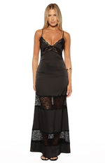 Freyja Black Lace Insert Satin Maxi Dress Image
