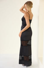 Freyja Black Lace Insert Satin Maxi Dress Image
