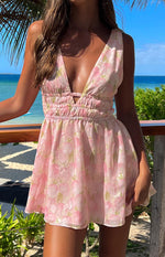 Genovia Pink Floral Chiffon Mini Dress Image